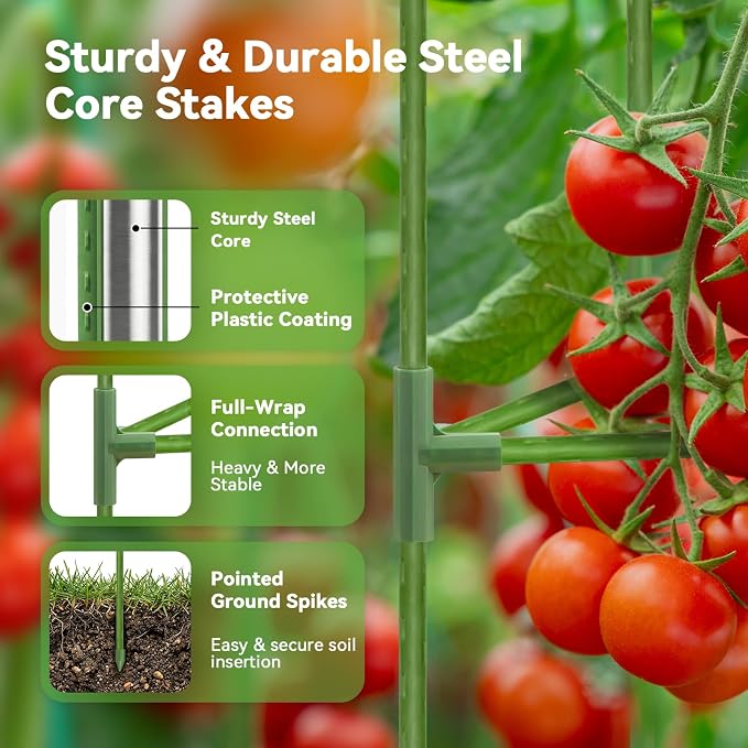 3 Pack Tomato Cage with 10 Gallon Grow Bags, 48" Height Adjustable Tomato Trellis with 65Ft Twist Tie, Heavy Duty Tomato Cages for Garden Flowers Vegetables Climbing Plants