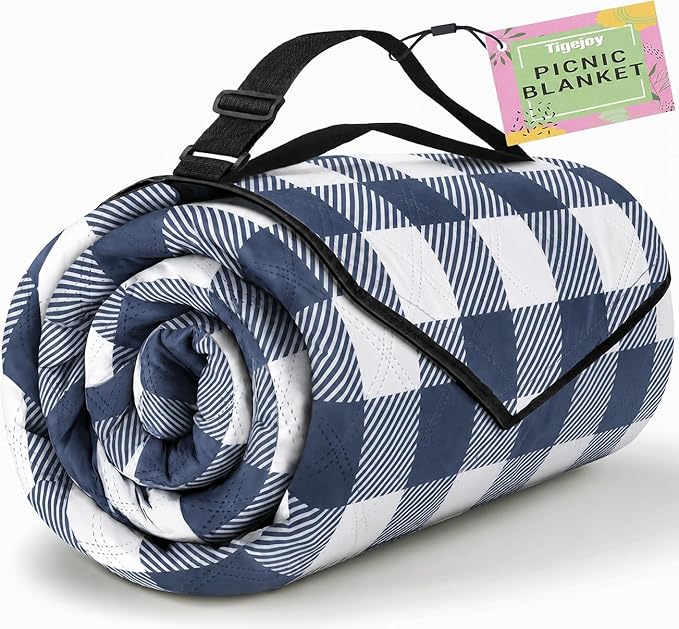 TigeJoy Extra Large Picnic Blanket Waterproof Foldable 80''x100'', Outdoor Picnic Mat Beach Blanket Sandproof for Park, Grass, Travel, Hiking, Camping Essentials, Gingham Picnic Blanket