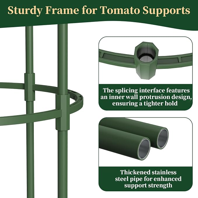 6 Pack Tomato Cages for Garden, 49" Tall Adjustable Heavy Duty Rust Resistant Tomato Trellis, with Upgraded Coupler for Raised Beds & Pots, Plant Stakes and Supports for Climbing Vegetables, Flowers