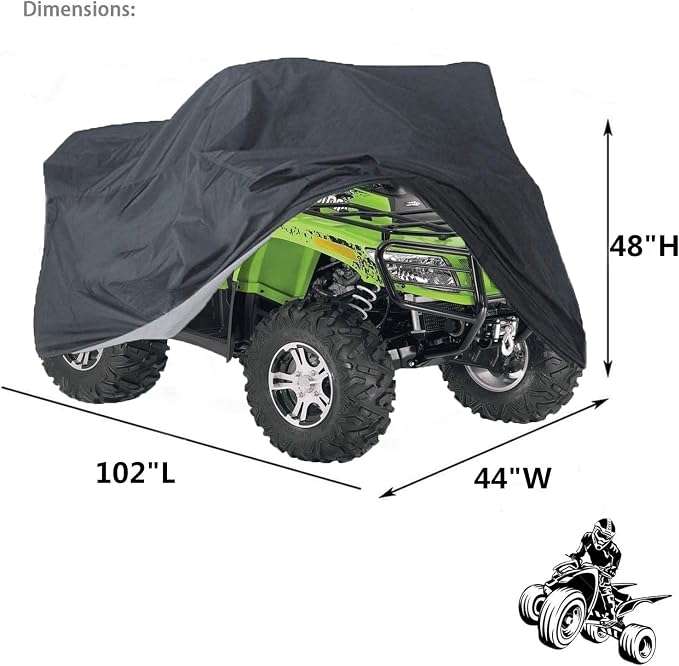 ATV Cover with Buckle Waterproof, 420D Heavy Duty Ripstop Protects 4 Wheeler from Snow Rain Sun,Outdoor Storage Quad Cover for Polaris Sportsman Yamaha Honda Kawasaki 102'' x44'' x 48''