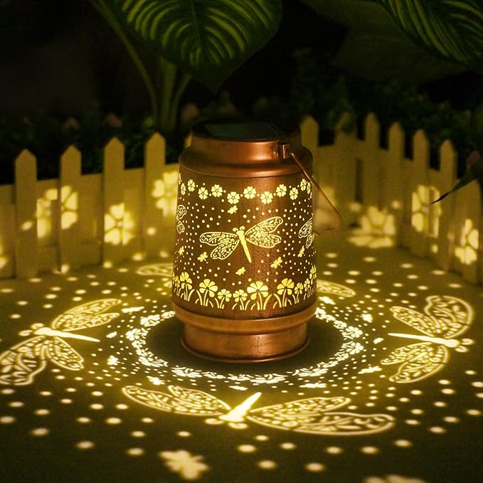 2Pack Solar Lights Dragonfly Solar Lanterns Outdoor Waterproof - Garden Decor Birthday Gifts for Women Mom Grandma Hanging Decoration Outside for Yard, Patio, Backyard, Porch