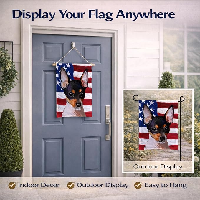 Caroline's Treasures CK6742GF Toy Fox Terrier American Flag Garden Flag Mailbox Flag Decorative Yard Flag Banner Outside Patio Artwork Yard Flower Beds, Garden Size, Multicolor