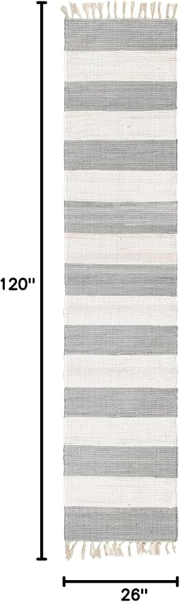 Unique Loom Chindi Rag Collection Area Rug - Striped (2' 2" x 10' Runner, Gray/ Ivory)