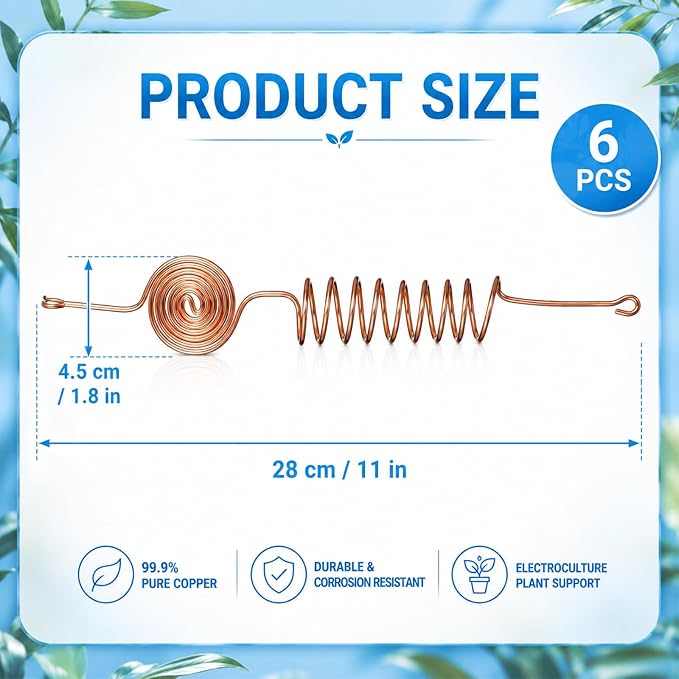 Electroculture Copper Gardening Antenna Kit, Thick 10-Gauge 99% Copper Wire, Rods for Garden, Electroculture Plant Stakes Tensor Rings Kit for Growing Vegetable Garden Plants Support(6 Pack)