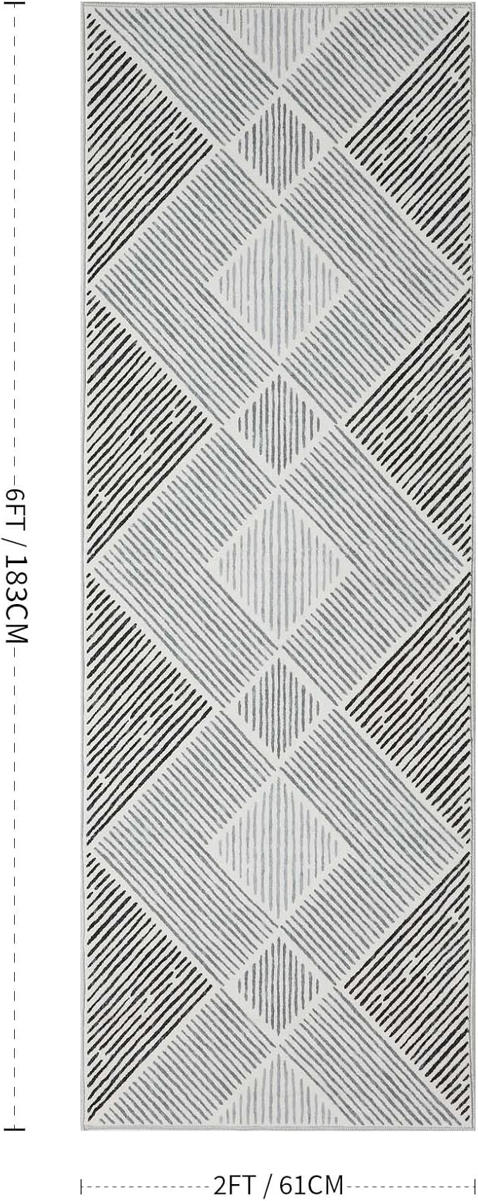 2‘x6' Washable Black and White Geometric Runner Rug for Kitchen | Non-Slip, Low Pile, Stain Resistant, Modern Stripe Long Runner Rug for Hallway Entryway Bedroom