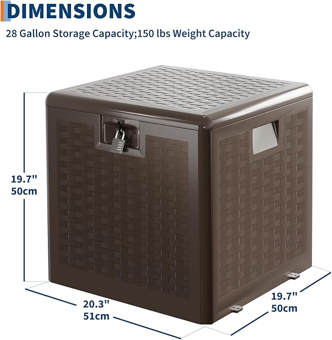IDEALHOUSE 28 Gallon Resin Deck Box, Waterproof Outdoor Storage Box with Lockable Lid & UV Resistant, Patio Furniture Cushion Storage Container for Garden, Backyard, Poolside (Brown)