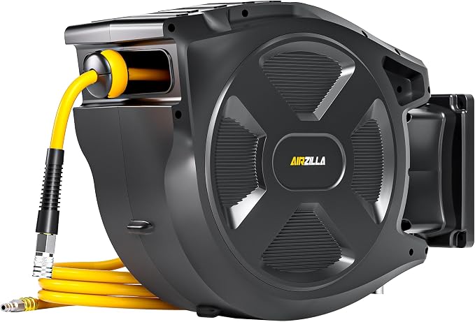 Retractable Air Hose Reel, 3/8" x 65Ft Flex Hybrid Air Hose Max 300PSI Kink-resistant Air Compressor Hose Reel Auto Rewind with 6Ft Lead in, Quick Connect, 180° Swivel Mounting Kit.