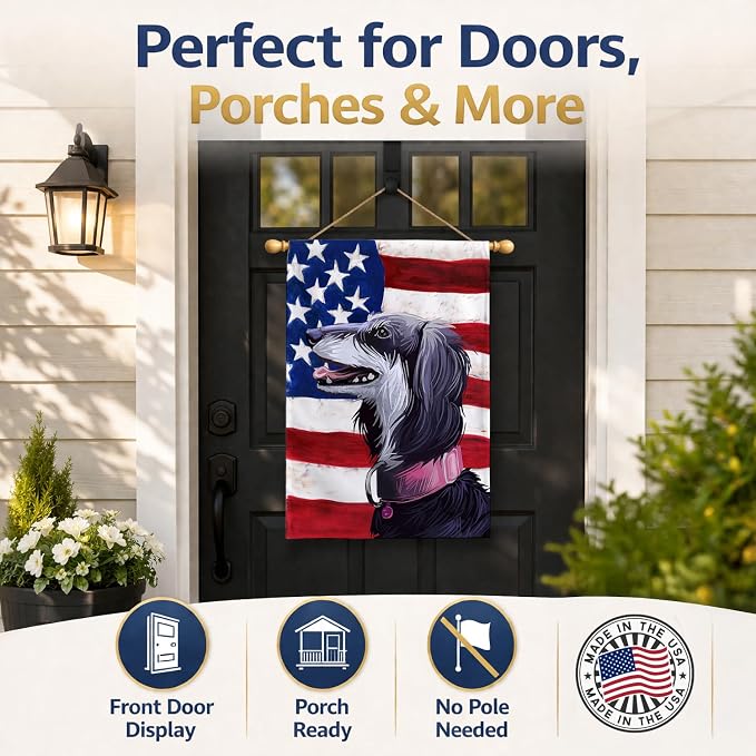 Caroline's Treasures CK6686CHF Saluki Dog American Flag House Flag Large Porch Sleeve Pole Decorative Outside Yard Banner Artwork Wall Hanging, Polyester, House Size, Multicolor