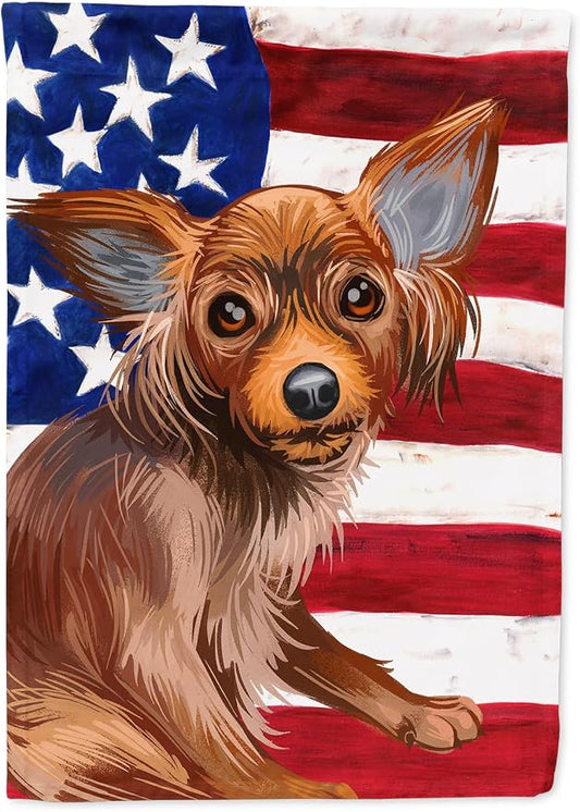 Caroline's Treasures CK6680CHF Russian Toy Dog American Flag House Flag Large Porch Sleeve Pole Decorative Outside Yard Banner Artwork Wall Hanging, Polyester, House Size, Multicolor