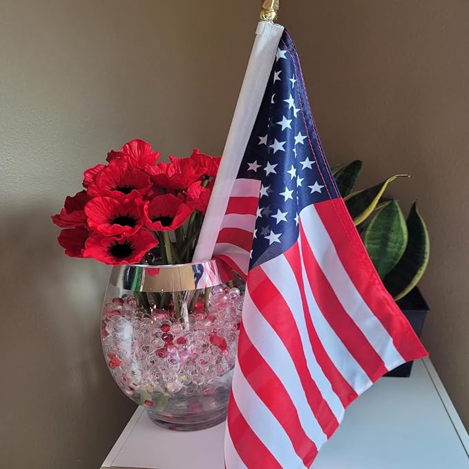 6 Pack Small American Flags on Stick, 8x12 Inch Mini Handheld USA Flags with Stainless Steel Pole, 4th of July US 250th Anniversary Decorations, Memorial Day Outdoor Decor