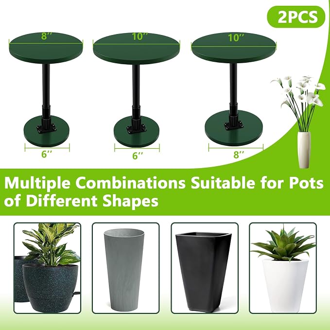 Axcoix 2 Pack Adjustable Height Plant Risers for Inside Pots, 12-21" Wooden Planter Inserts for Large Pots Sturdy Support, Pot Fillers for Tall Square Round Taper Planters (6" 8" 10" Base or Top)