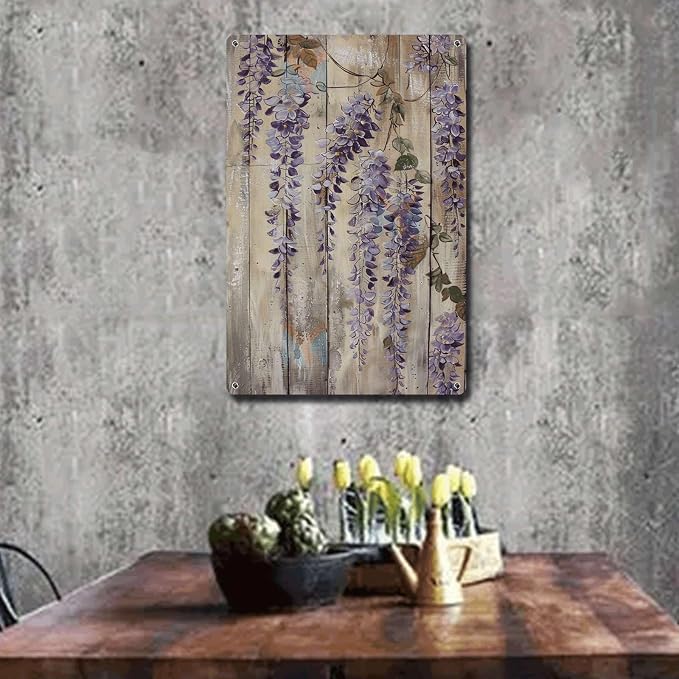 Metal Sign Tin Sign Vintage Wall Art Rustic Grace Wisteria Tin Sign for Easy Installation Weather Resistant Design and Vintage Eleganc Tin Sig for Pub 8×12 Inches