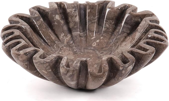Marble Small Decorative Bowl 6 Inch Handmade Stone Ruffle Bowl, Scalloped Bowls for Table Centerpieces & Housewarming Gifts, Fluted Ring Dish, Fruit & Key Bowl for Entry Table
