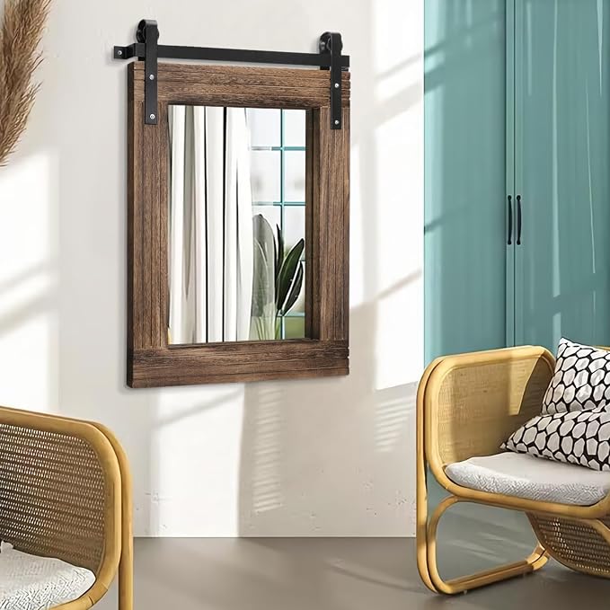 AAZZKANG Large Rectangle Mirror Rustic Wood Hanging Mirror Large 30"x22" Decorative Farmhouse Bedroom Bathroom Mirrors Home Wall Decor