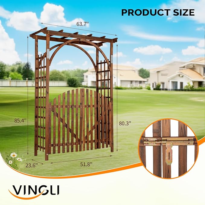 VINGLI 85in Wooden Arbor Garden Arch, Wedding Arch for Ceremony, Wood Trellis for Plant Climbing, Christmas Decor Pergola for Garden Backyard, Lawn (Wooden Brown)