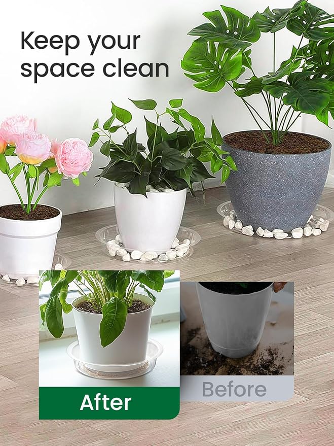 GROWNEER 15 Packs 8 Inches Clear Plant Saucers Flower Pot Trays, with 15 Pcs Plant Labels, Plastic Plant Saucer Drip Trays for Indoor Outdoor Plants Garden