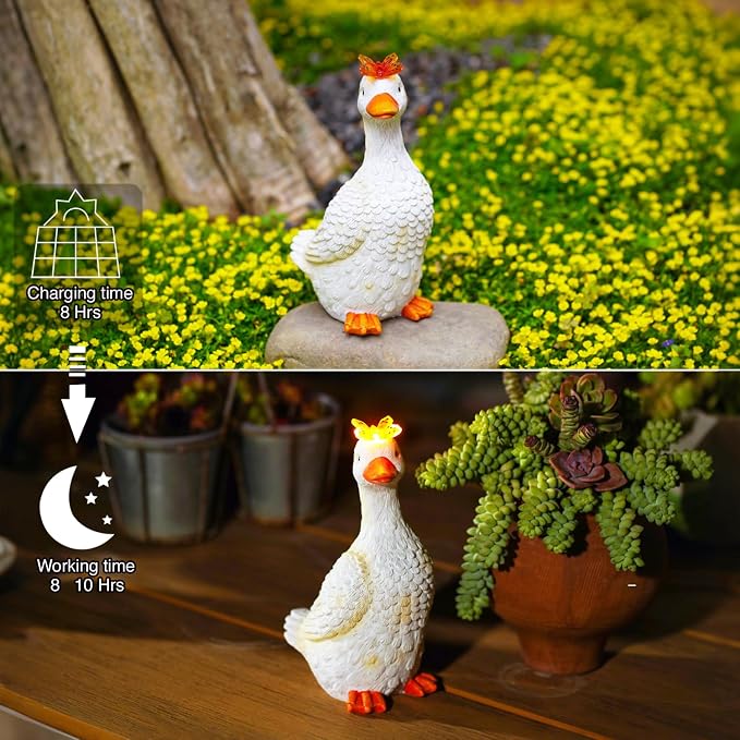 Garden Goose with Solar Butterfly Statue | Durable resin material for yard use, warm LED glow, unique gift for mom & garden lovers, housewarming decor