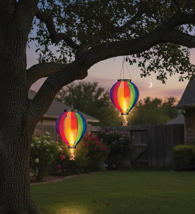 Regal Art & Gift Hot Air Balloon Solar Lantern – Hanging Solar-Powered LED Lights, Waterproof Portable Decorative Outdoor Lamp Made of Metal & Glass for Garden, Patios & Pathway – Rainbow(X-Large)