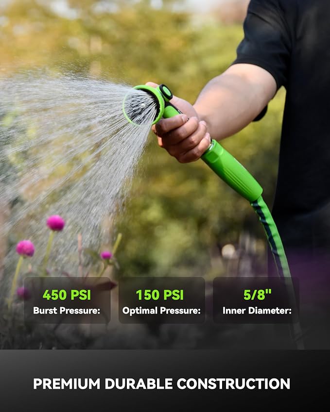 RAINPOINT Garden Hose 25FT, Up to 60% Lighter Non-Expanding Water Hose with TPE Inner Tube, Lightweight & Flexible Anti-Kink Hose, 800D Oxford Fabric, Weather-Resistant, 450PSI Burst, 3/4" Fittings