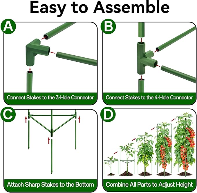 Halatool 72" Tomato Cages Heavy Duty, 4 Pack Adjustable Stakes for Garden | Extra Tall Metal plant support for Pots and Raised Bed, Large Trellis for Climbing Vegetables Cucumbers Flowers Fruits