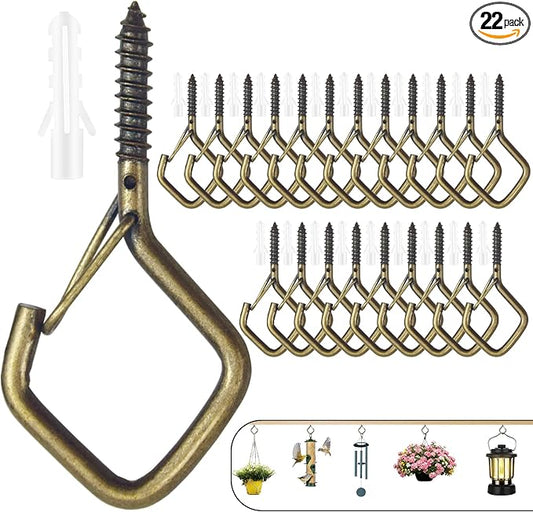 22 PCS Metal Bronze Eye Screw Hooks for Hanging Heavy Duty.Windproof Ceiling Hooks for Hanging Plants,Cup,Wind Chime,Bird Feeders,Christmas String Lights at Indoor&Outdoor 2.2 Inch