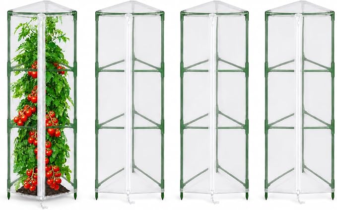 Halatool Garden Tomato Plant Cover Netting, Fits 40–55" Tall Square Tomato Cages, Garden Bird Netting with Zipper & Drawstring, Insect Barrier, Plant Covers from Insects Animals, 4 Pack, 45"×15.7"