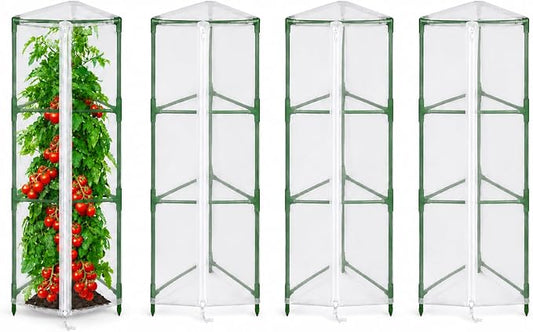 Halatool Garden Tomato Plant Cover Netting, Fits 40–55" Tall Square Tomato Cages, Garden Bird Netting with Zipper & Drawstring, Insect Barrier, Plant Covers from Insects Animals, 4 Pack, 45"×15.7"