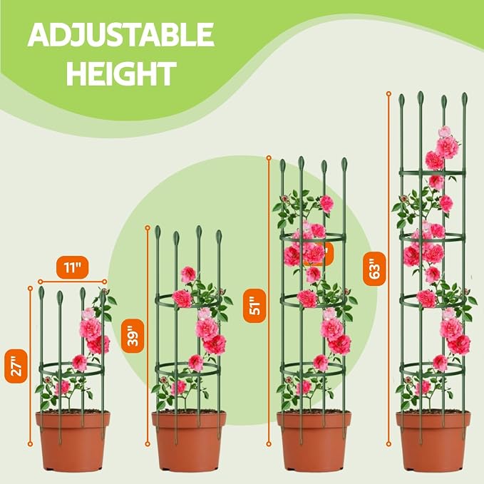 2 Pack Tomato Cages for Garden - Heavy Duty Tomato Trellis for Climbing Plants Vines Outdoor & Indoor - 63 Inch Adjustable Tall Tomato Cage Plant Support Stakes for Pots Raised Garden Bed