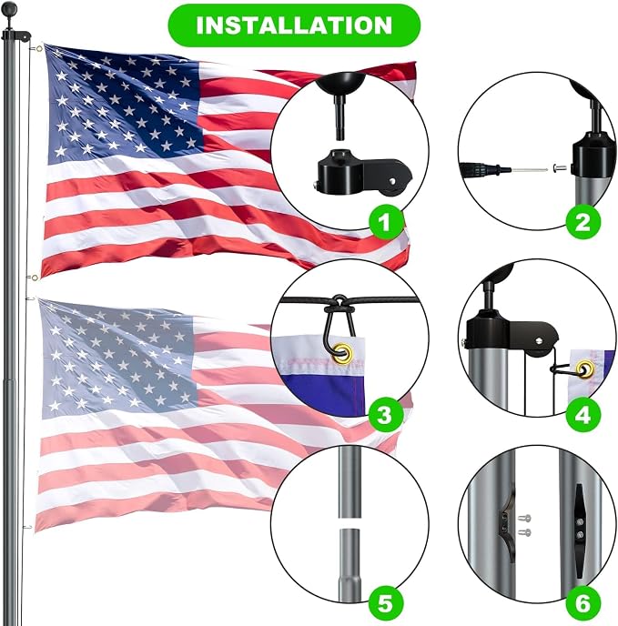 Flag Pole for Outside House, 25 FT Heavy Duty 45K PSI & 95 HBW Hard Aerospace Aluminum Flagpole Kit, Unbending Outdoor In-Ground Flag Poles with 3x5 American Flag for Yard, Residential or Commercial