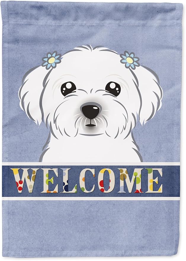 Caroline's Treasures BB1394GF Maltese Welcome Garden Flag, Blue Mailbox Flag Decorative Yard Flag Banner Outside Patio Artwork Yard Flower Beds, Garden Size, Multicolor