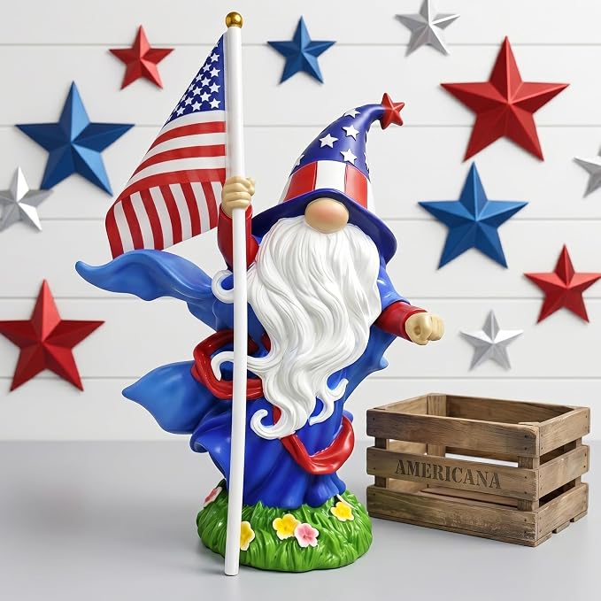 4th of July Decorations Patriotic Gnome Statue Holding American Flag, 250 Years America Faceless Garden Gnome Decor for Indoor Outdoor Patio Yard Lawn, Independence Day Memorial Day USA Merchandise