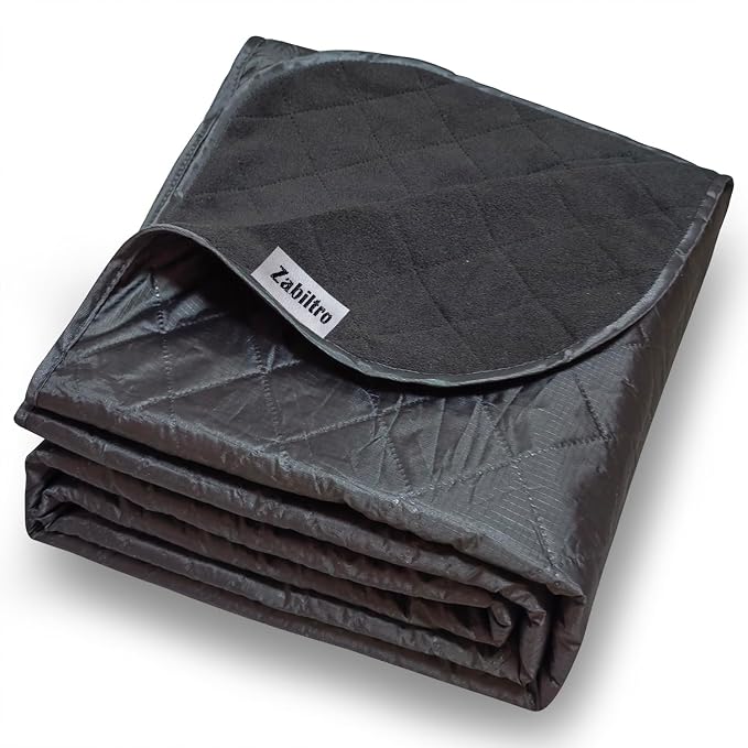 Large Outdoor Waterproof Blanket-Quilted Extra Thick Fleece Windproof Warm Includes Stuff Sack Shoulder Strap Machine Washable,55"x78"-Black