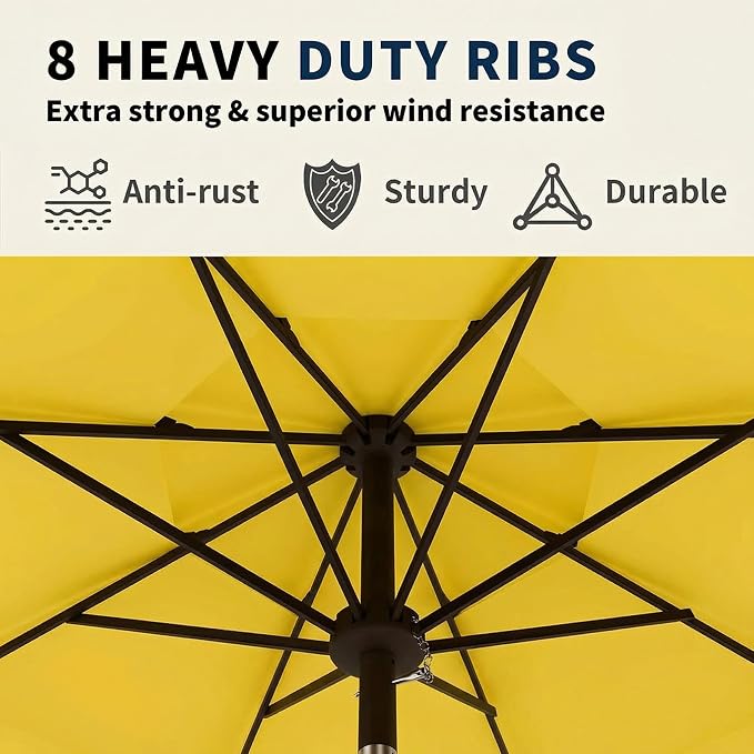 10FT Patio Umbrella 3 Tiers Outdoor Market Umbrella w/Push Button Tilt, Crank, UV and Waterproof Table Umbrella for Garden, Pool, Backyard, Deck, Lawn, Sunshine Yellow