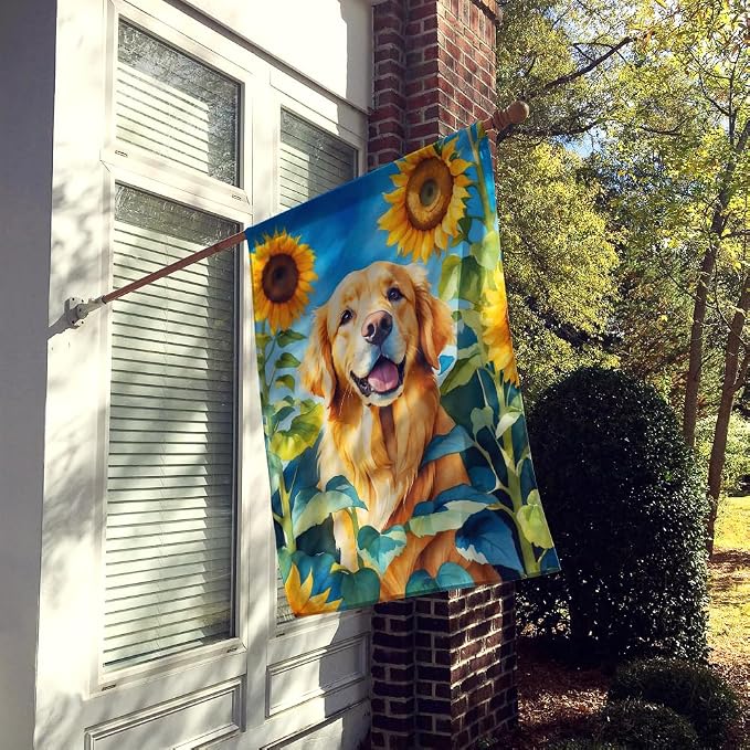 Caroline's Treasures DAC6088CHF Golden Retriever in Sunflowers House Flag Large Porch Sleeve Pole Decorative Outside Yard Banner Artwork Wall Hanging, Polyester, House Size, Multicolor