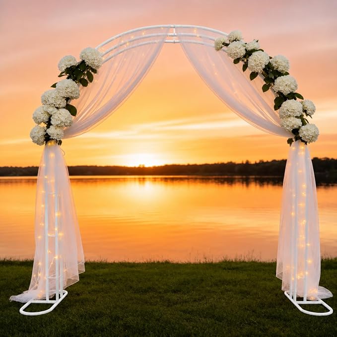 Metal Garden Arch, 98.5" W x 90.5" H Heavy Duty Metal Garden Arch Trellis for Climbing Plants (White, Arch)