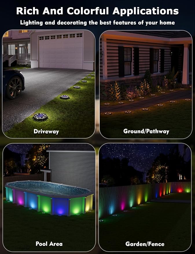 Color Changing Solar Ground Lights with 33ft Long Distance Remote Control - Flat Solar Lights Outdoor Waterproof - Pathway Lights Solar Powered for Yard Decorative Outside Lawn Walkway [6 Pack]