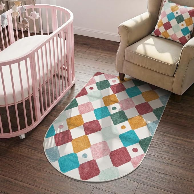 jinchan 3x5 Washable Kids Rug Colorful Study Corner Arch Chair Mat Confetti | Soft, Non-Slip, Cute, Whimsical, Kid-Friendly, Dirt Trapping, Checkered Diamond, Doormat, Nursery, Bedroom, Dorm