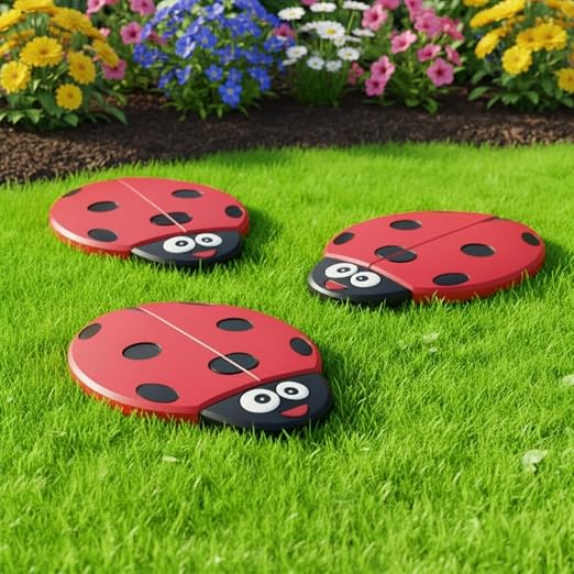 Landical 3 Pcs Ladybug Stepping Stone Garden Stepping Stones Walkway Decorative Stone for Garden Decor Outdoor Flower Beds Yard Decorations