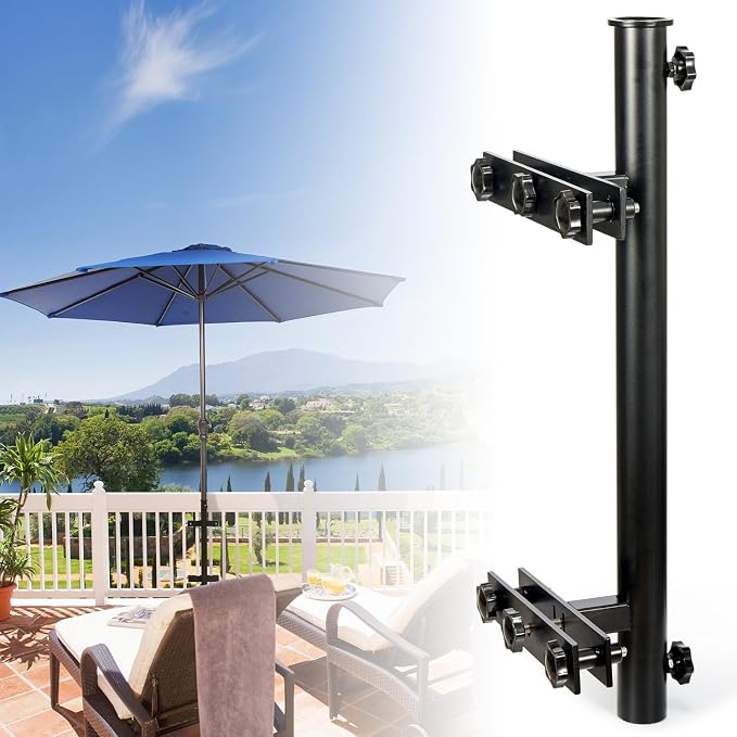 304 Stainless Steel Umbrella Holder for Deck Railing, Heavy-Duty Patio Umbrella Mount, Easy Installation Adjustable Outdoor Umbrellas Base(Grille, Black)