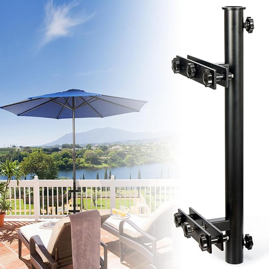 304 Stainless Steel Umbrella Holder for Deck Railing, Heavy-Duty Patio Umbrella Mount, Easy Installation Adjustable Outdoor Umbrellas Base(Grille, Black)