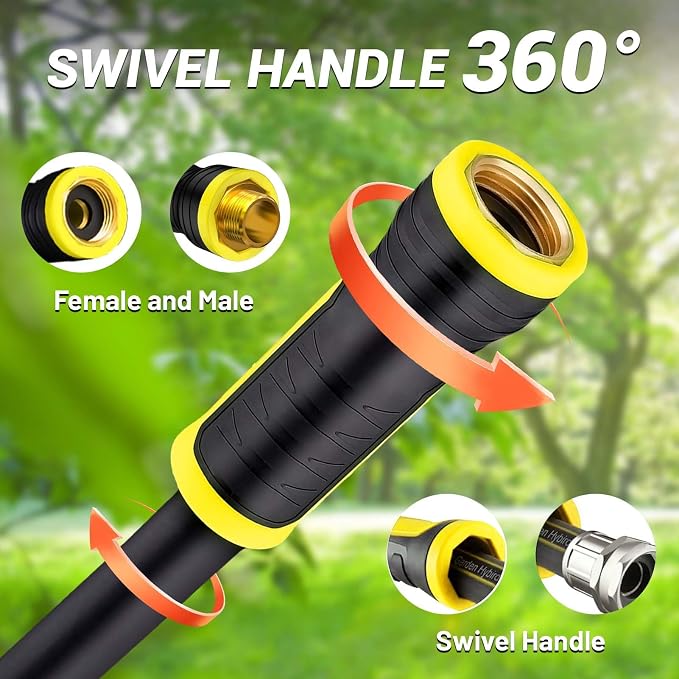 Garden Hose 100FT Heavy-Duty Premium 5/8'' Rubber 3-Layer Water Hose - Innovation Flexible Hybrid Lightweight Water Hose with Full Brass Male to Female Fittings (Green)