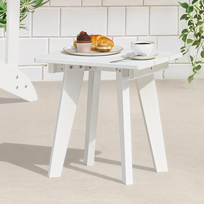 Outdoor Side Table, HDPE Weather Resistant Small Patio Table for Porch and Balcony, 200 LBS Capacity Heavy Duty Small Outdoor Table for Backyard and Pool, Easy Maintenance, White
