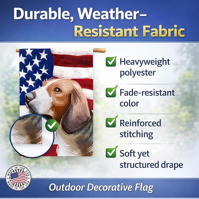 Caroline's Treasures CK6700CHF Serbian Tricolour Hound Dog American Flag House Flag Large Porch Sleeve Pole Decorative Outside Yard Banner Artwork Wall Hanging, Polyester, House Size, Multicolor