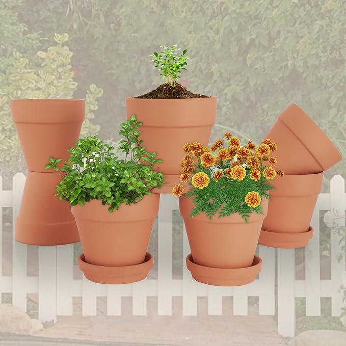 4 Inch Clay Pot for Plant with Saucer, Flower Pot with Tray, 12 Pack Small Terra Cotta Plant Pot with Drainage Hole, Terracotta Pot for Indoor Outdoor Plant, Great for Plants (4inch 12Pack)