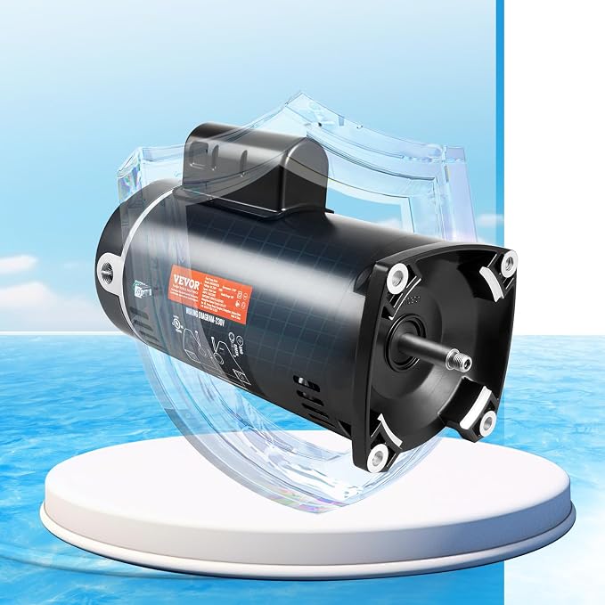 VEVOR 2 HP Pool Pump Motor, 3450 RPM High Speed, 230V (7.8 Amps), 50μF/250V Capacitor, 1.3 SF, CCW Rotation, 56Y Square Flange Replacement Motor for Swimming Pools, Spa Centers