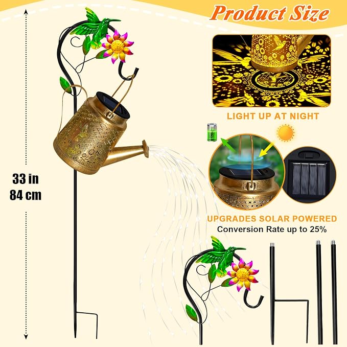 ostritec Hummingbird Solar Lanterns Garden Decor, Outdoor Waterproof Watering Can with Shepherd Hook, Solar Garden Decor for Yard Outdoor Pathway, Gifts for Women Mom Grandma Birthday Mothers Day
