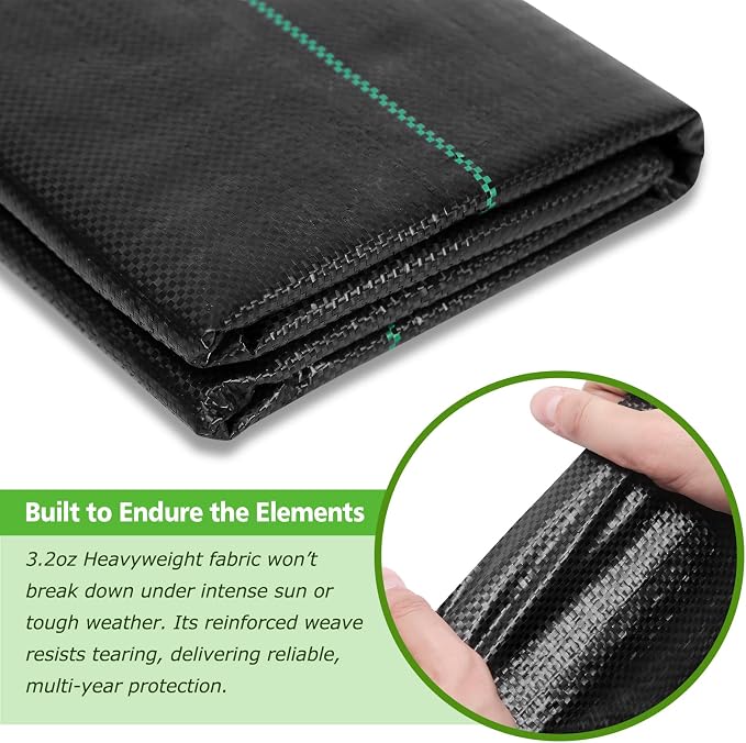 3x50FT Weed Barrier Landscape Fabric, 3.2oz Heavy Duty Garden Cloth, Ground Cover for Gardening, Come with 10 U-Shaped Securing Pegs