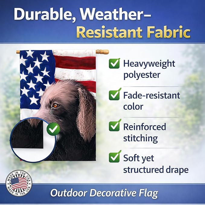 Caroline's Treasures CK6498CHF Curly-Coated Retriever American Flag House Flag Large Porch Sleeve Pole Decorative Outside Yard Banner Artwork Wall Hanging, Polyester, House Size, Multicolor