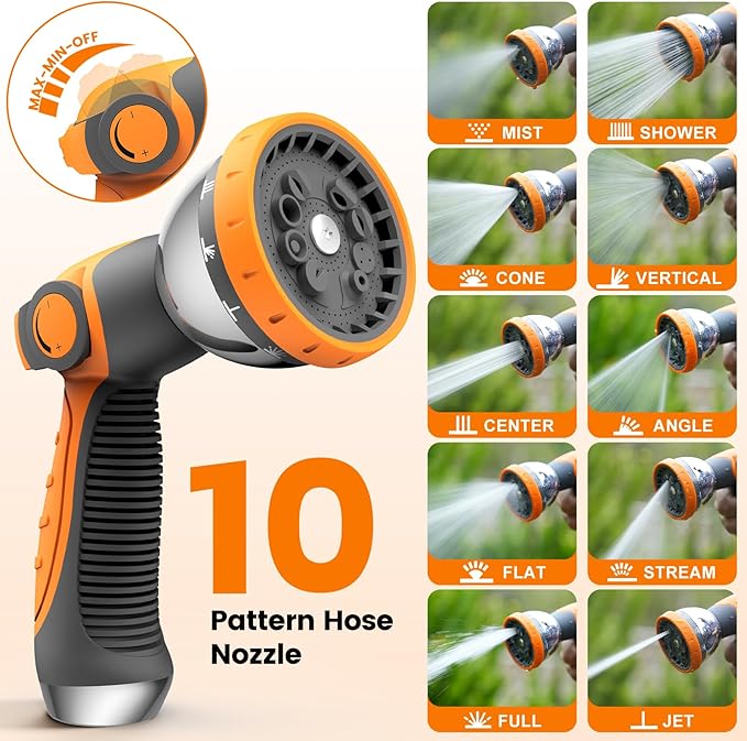 Retractable Garden Hose Reel 1/2” x 150ft, Auto Rewind Hose Reels for Outside, Heavy-Duty Wall-Mounted Outdoor Hose, 10-Mode Nozzle, Adjustable Length, 180° Rotation for Watering, Car Washing