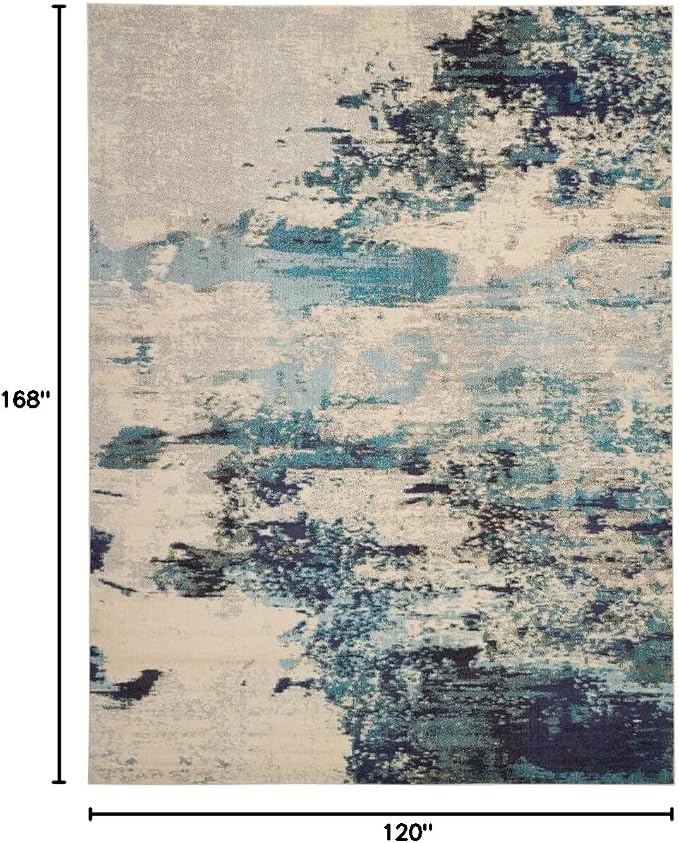 Nourison Home Celestial Modern Abstract Ivory/Teal Blue 10' x 14' Area Rug, Easy Clean, Non Shedding, Bed Room, Living Room, Dining Room, Kitchen (10x14)